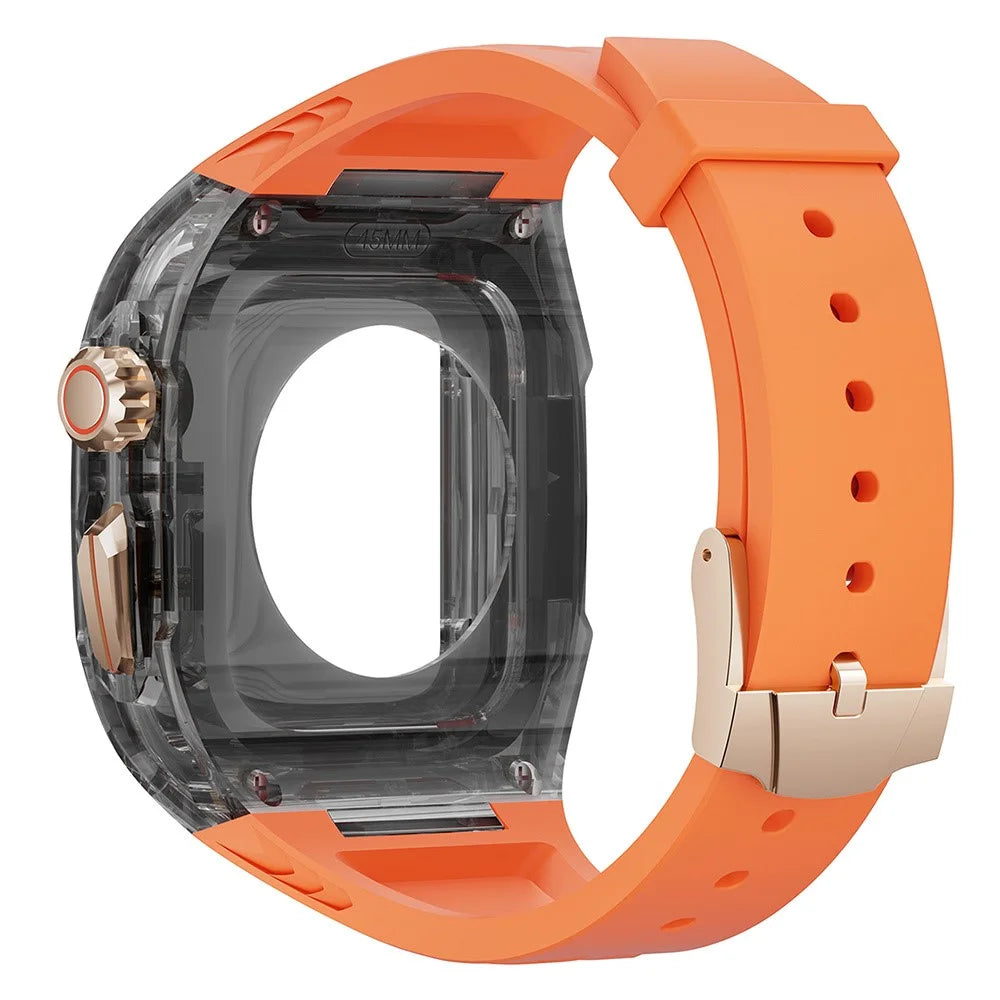 For Apple Watch Series 9 8 7 41mm / Series 6 5 4 SE 40mm TPU Watch Band with PC Case - Orange+Transparent Black - 2
