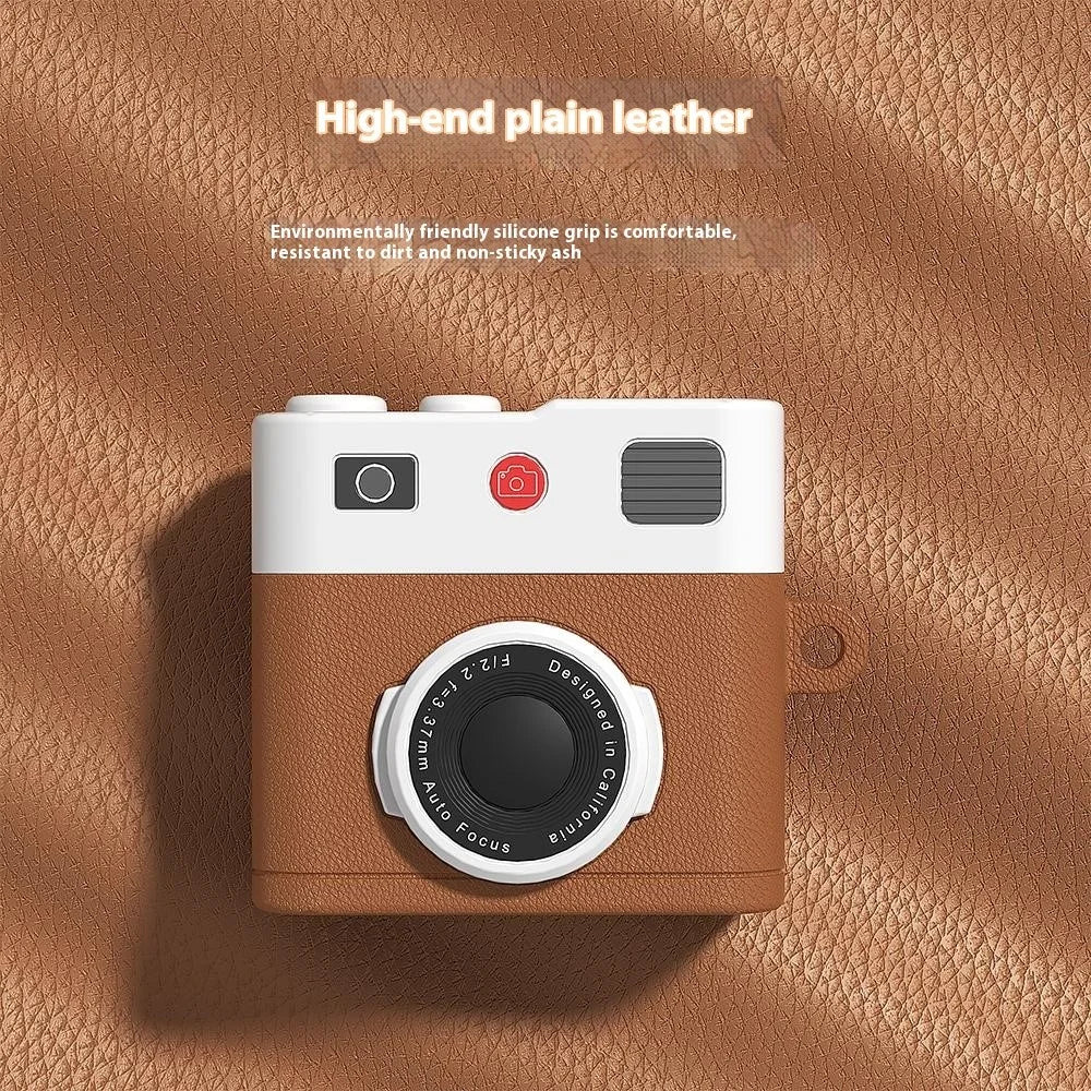 For AirPods 4 Case Retro Camera Design Liquid Silicone Earbuds Carrying Cover with Carabiner - Brown - 2