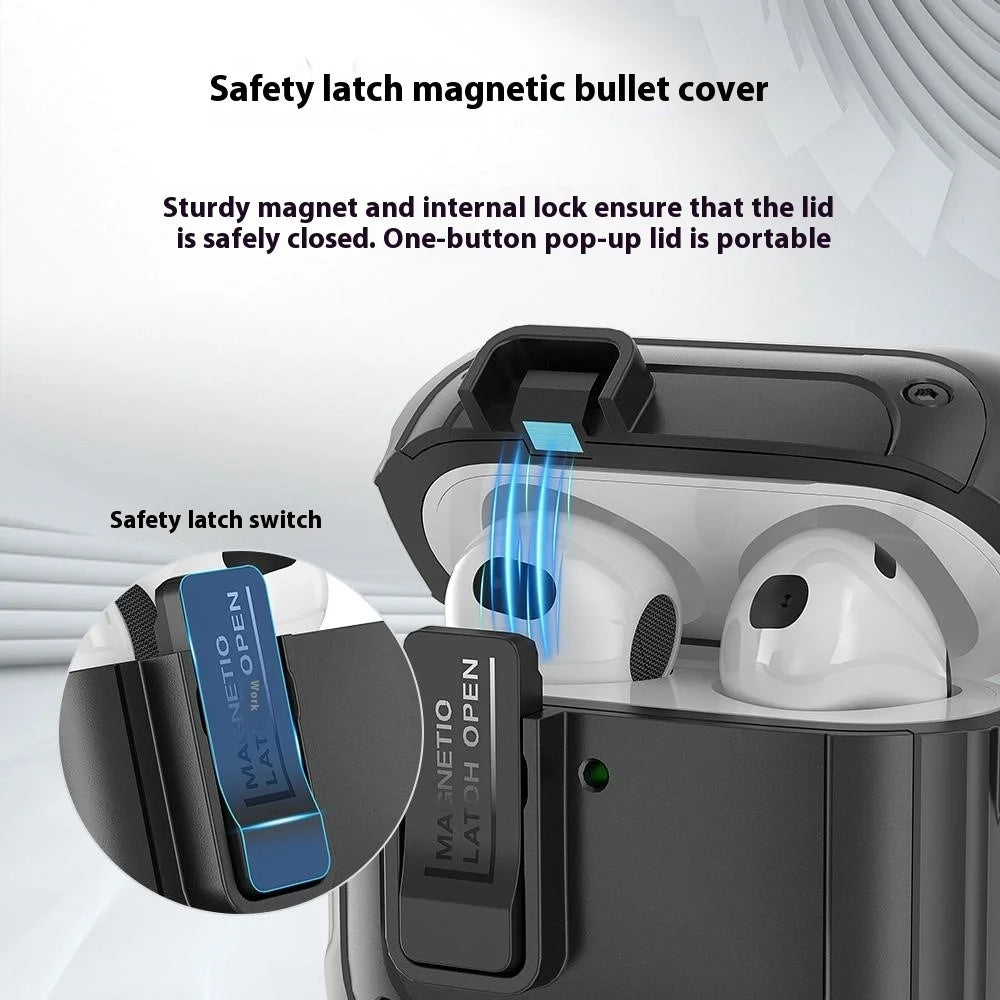 For AirPods 4 Earbuds Case PC+TPU Shockproof Full Body Protective Magnetic Cover with Carabiner - Black - 5
