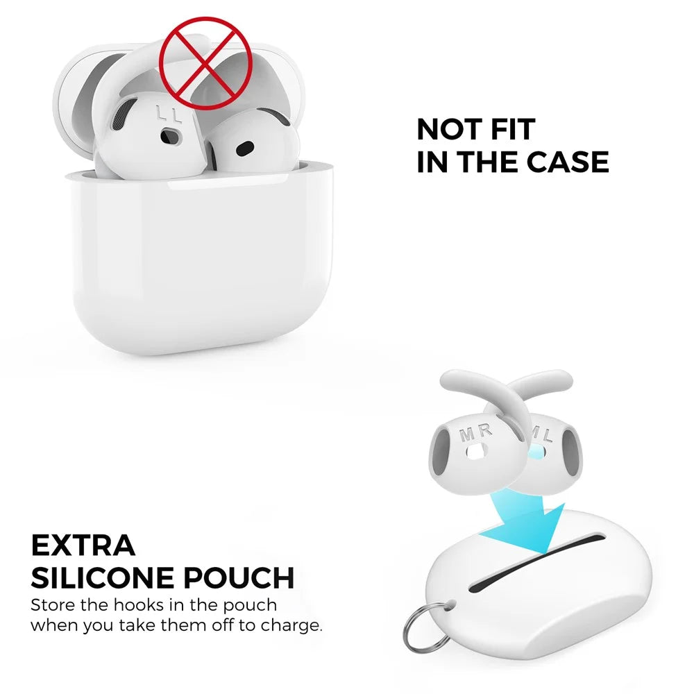 AHASTYLE PT60-4 3 Pair Ear Hooks for AirPods 4 Silicone Earbuds Tips Sport Ear Tips Replacement, Size: M - White - 6