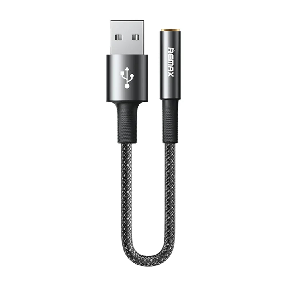 REMAX C21 0.12M USB to 3.5mm Female Audio Adapter Cable / Converter Aluminum Alloy Braided Wire - 1