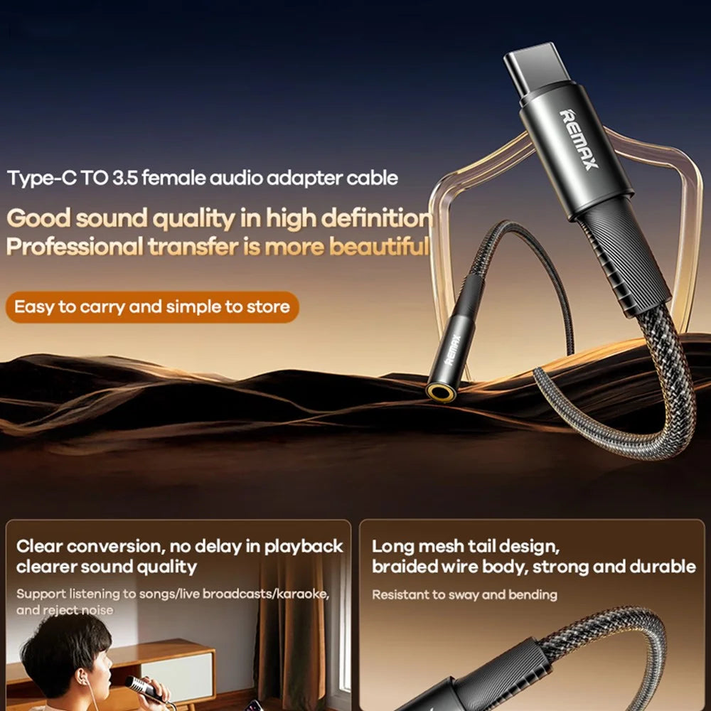 REMAX C21 0.12M USB to 3.5mm Female Audio Adapter Cable / Converter Aluminum Alloy Braided Wire - 2