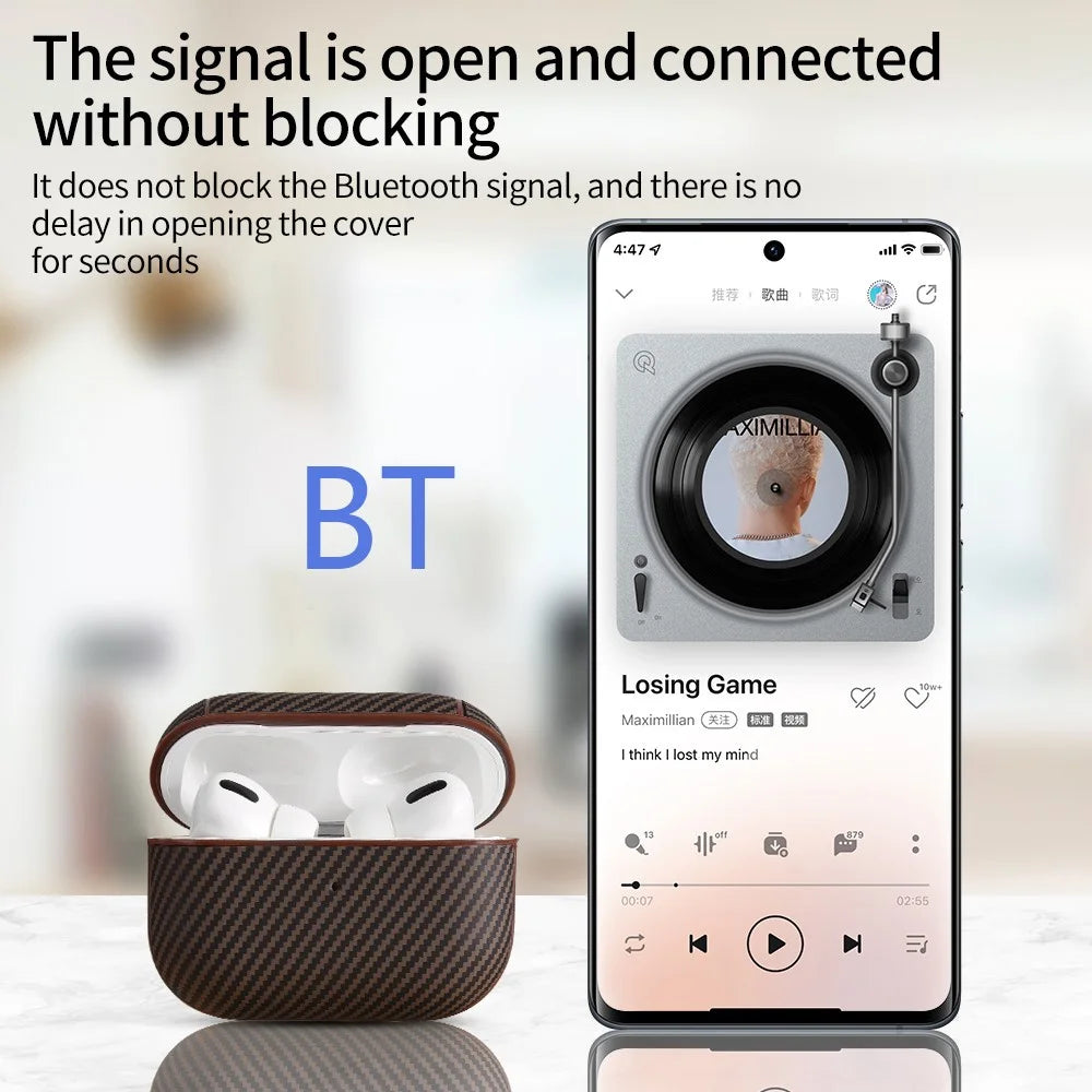 For AirPods Pro 2 Protective Cover Carbon Fiber Texture Earbuds PU Leather PC Hard Case with Hook - Black - 3