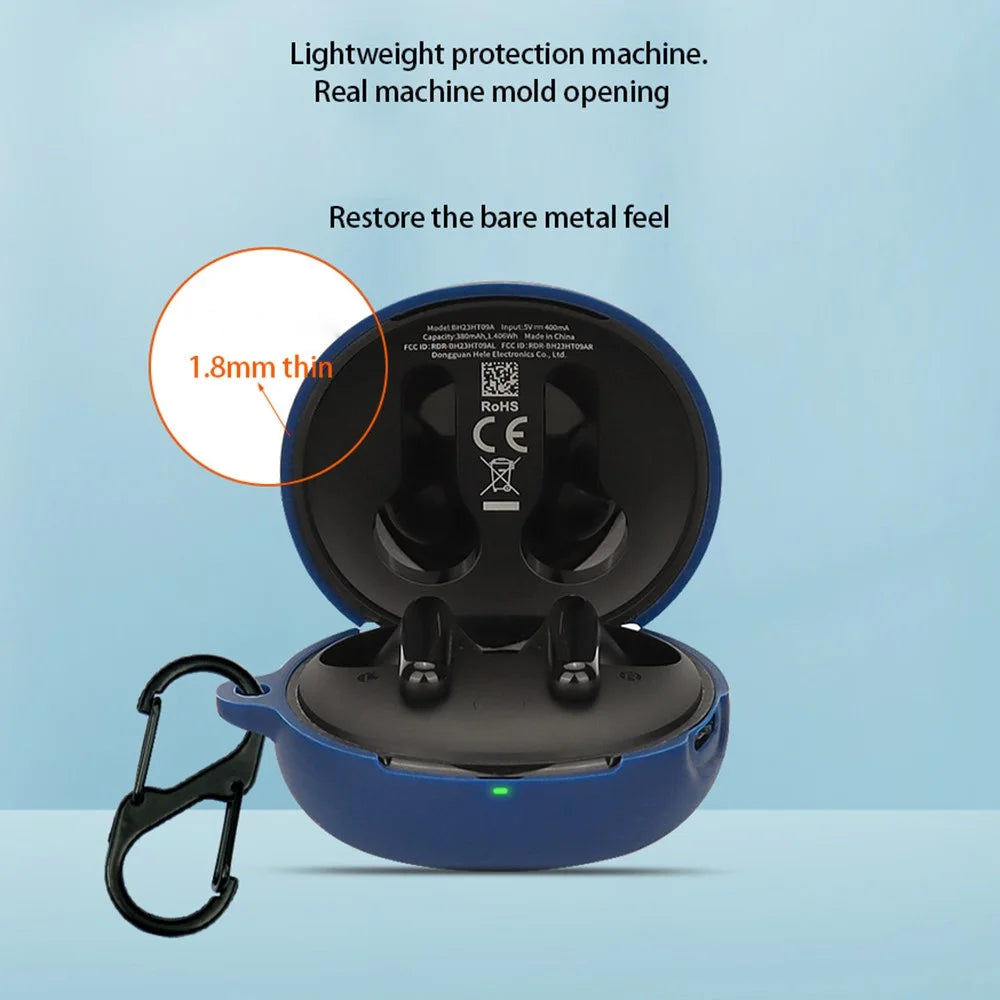 For QCY T13 ANC 2 Bluetooth-compatible Earphones Case with Anti Lost Buckle Silicone Protective Cover - Dark Blue - 2