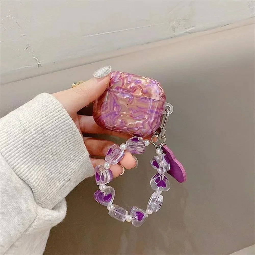 For Apple AirPods 3 Protective Case with Love Chain Deep Purple Pattern Soft TPU Cover Shell Texture - 7