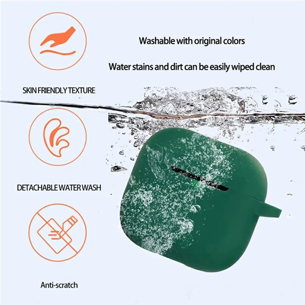 For AirPods 4 Silicone Case Bluetooth-Compatible Earphones Protective Cover with Anti-Lost Buckle + Cleaning Brush - Blackish Green - 5
