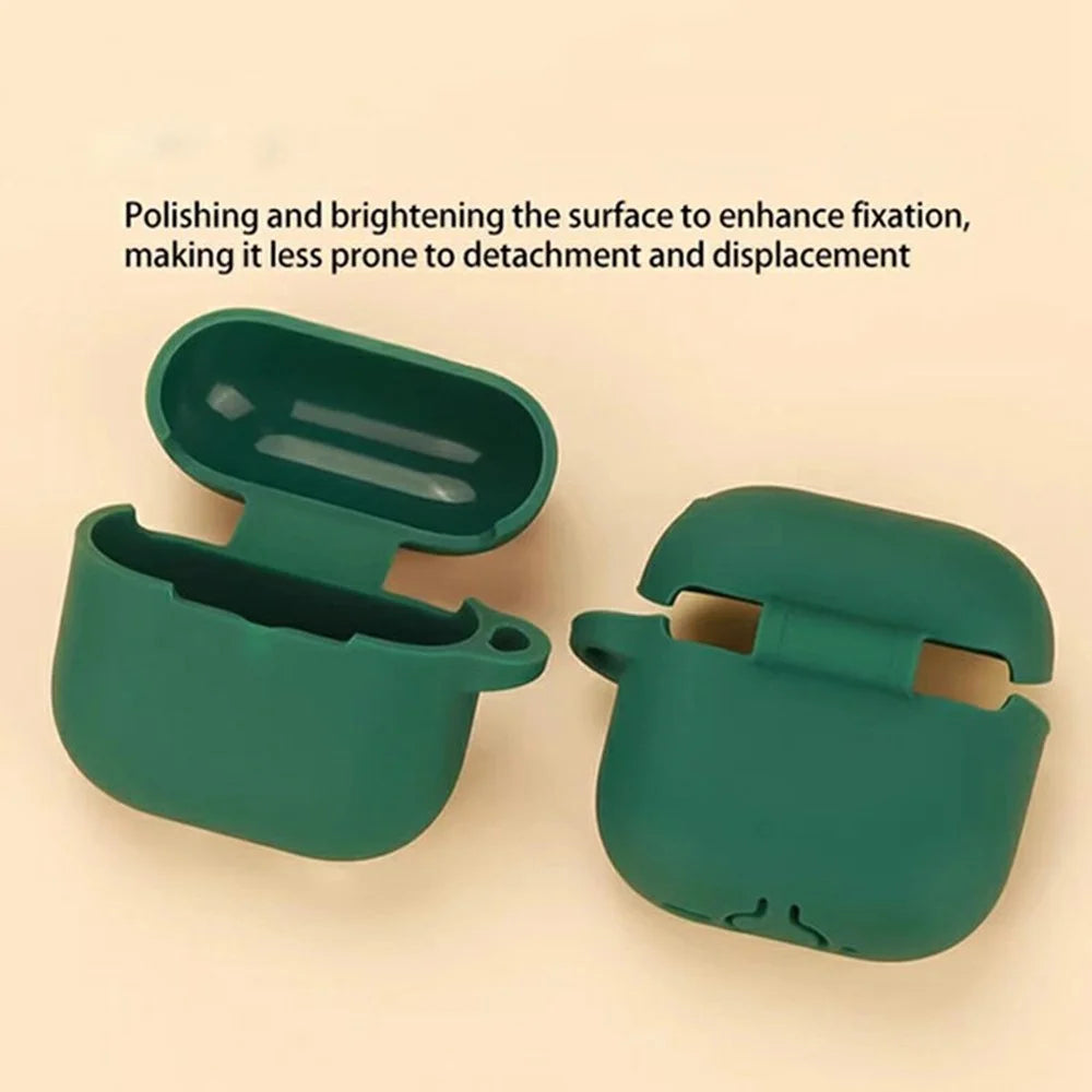 For AirPods 4 Silicone Case Bluetooth-Compatible Earphones Protective Cover with Anti-Lost Buckle + Cleaning Brush - Blackish Green - 6