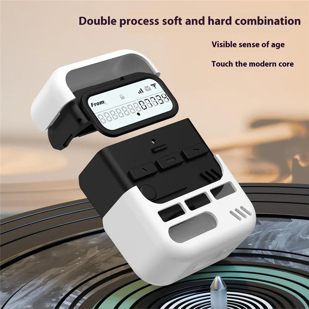 For AirPods 4 Case Retro Design TPU + PC Wireless Earbuds Protective Cover with Lanyard - Black - 3