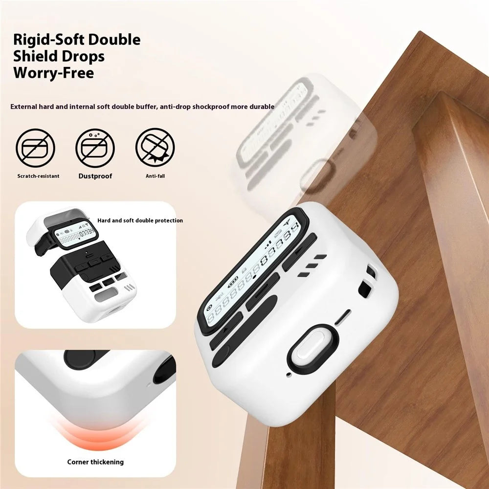 For AirPods 4 Case Retro Design TPU + PC Wireless Earbuds Protective Cover with Lanyard - Black - 5