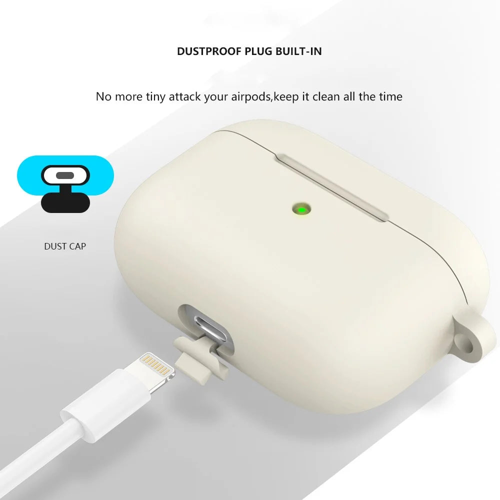 For Apple AirPods 3 Silicone Protective Earphone Case Cover with Carabiner - Beige - 4