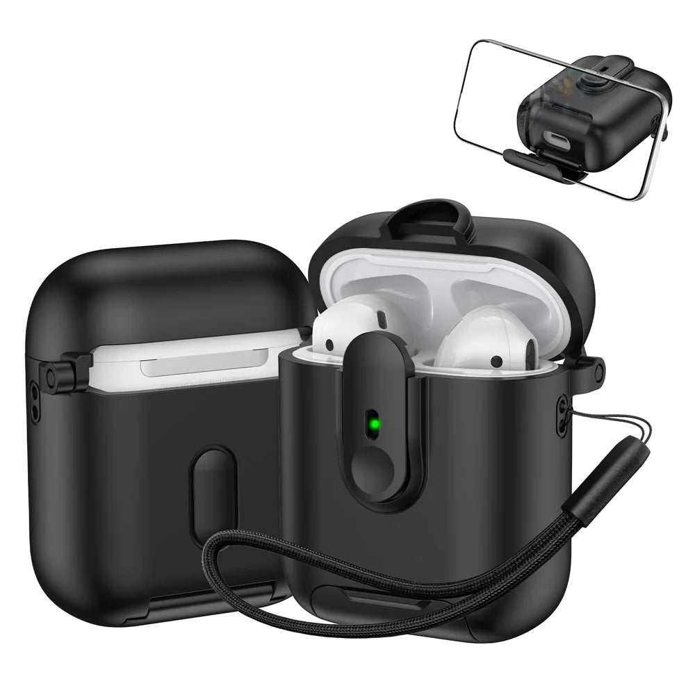 Switch Lock Case for Apple AirPods with Wireless Charging Case (2019) / AirPods with Charging Case (2019) / (2016), with Lanyard - Black - 1