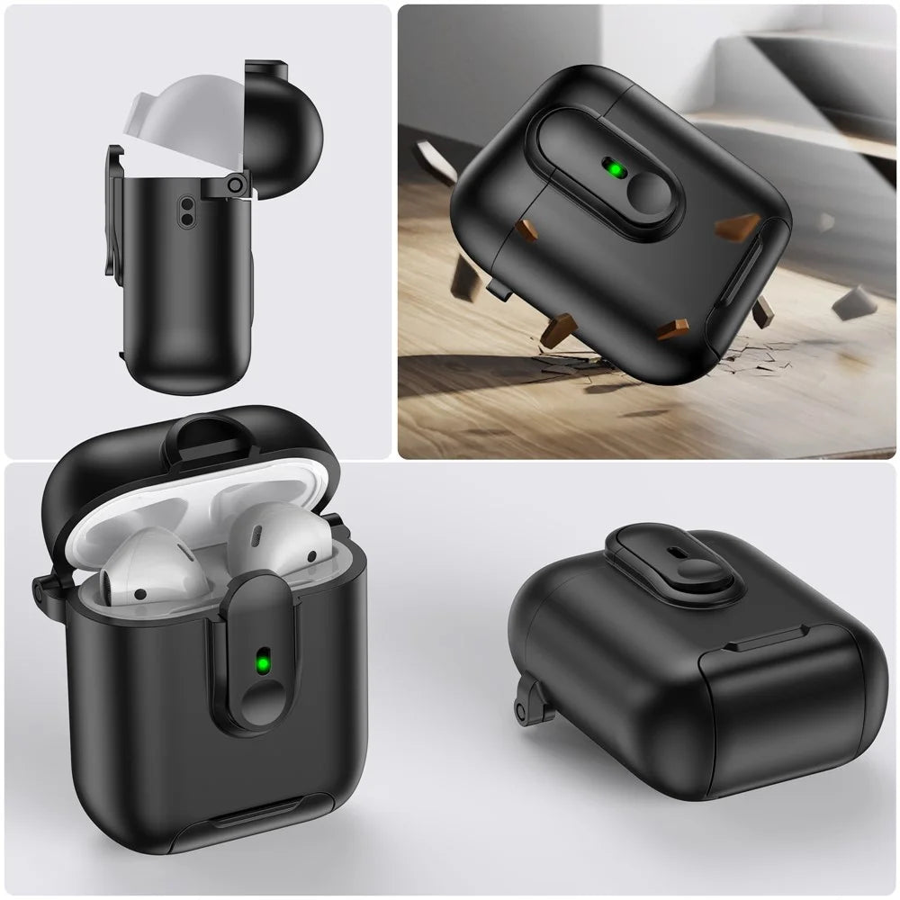 Switch Lock Case for Apple AirPods with Wireless Charging Case (2019) / AirPods with Charging Case (2019) / (2016), with Lanyard - Black - 6