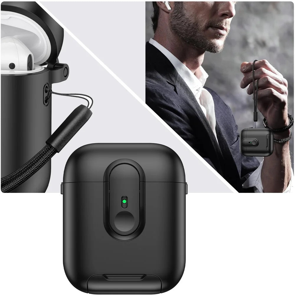 Switch Lock Case for Apple AirPods with Wireless Charging Case (2019) / AirPods with Charging Case (2019) / (2016), with Lanyard - Black - 7