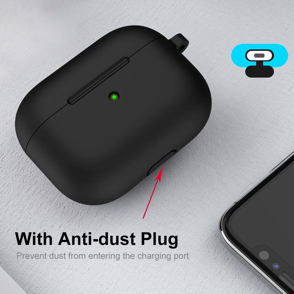 ENKAY HAT PRINCE Thick Silicone Shockproof Cover Wireless Bluetooth-compatible Earphone Protector with Carabiner for Apple AirPods Pro - Black - 2