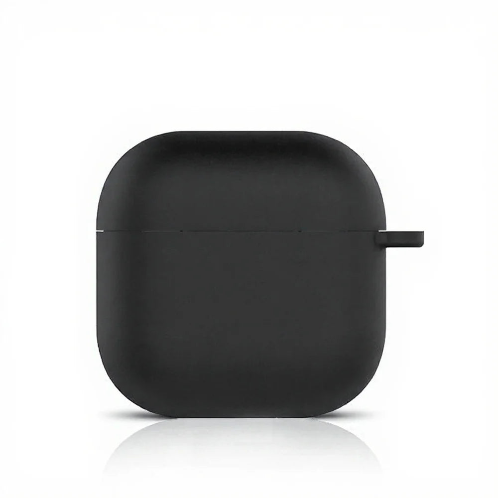 For AirPods 4 Silicone Case Ultra Thin 1.5mm Protective Cover With Carabiner Hook Wireless Charging Compatible - Black - 1