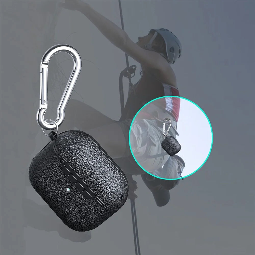 Litchi Texture Soft TPU Earphone Case with Keychain for Apple AirPods 3 - Black - 5