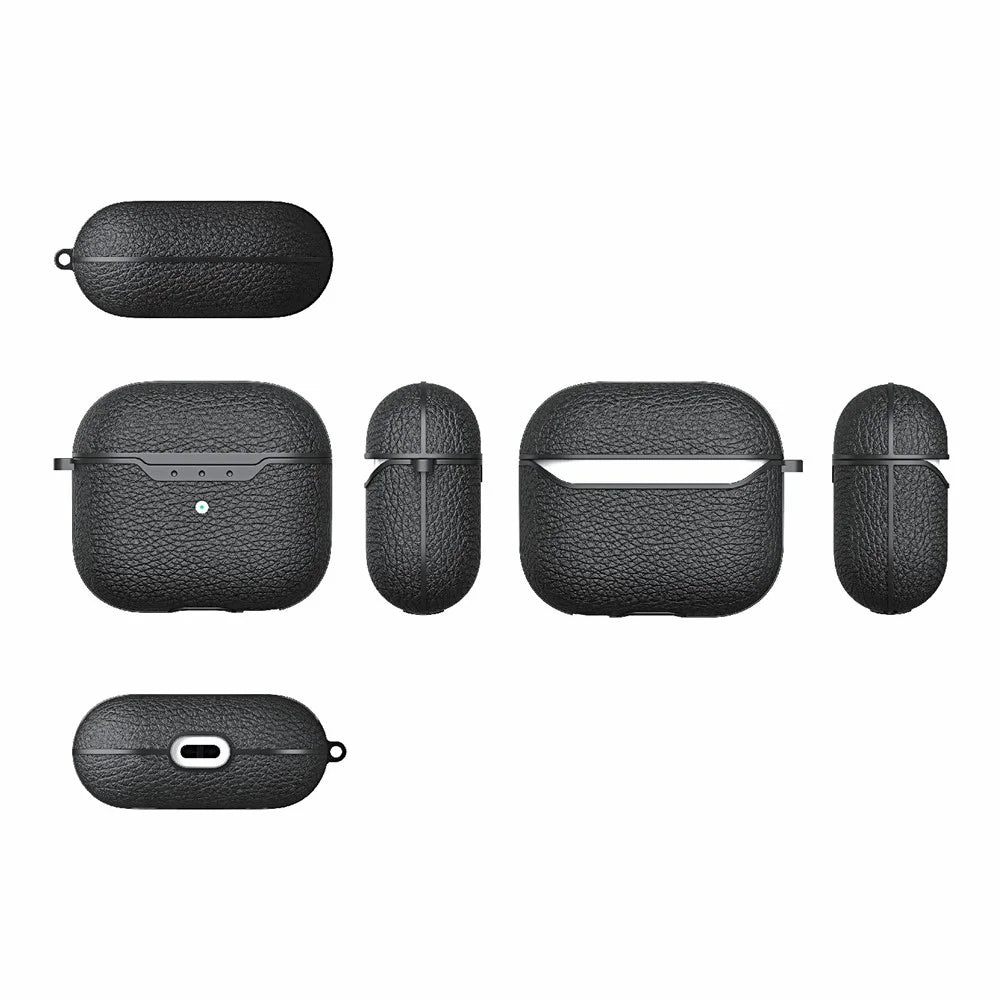Litchi Texture Soft TPU Earphone Case with Keychain for Apple AirPods 3 - Black - 6
