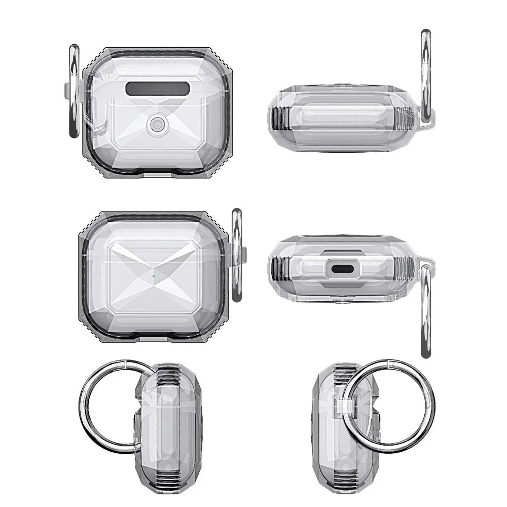 Full Protection Rhombus Style Shockproof Protective Case with Carabiner for Apple AirPods 3 - Black - 7