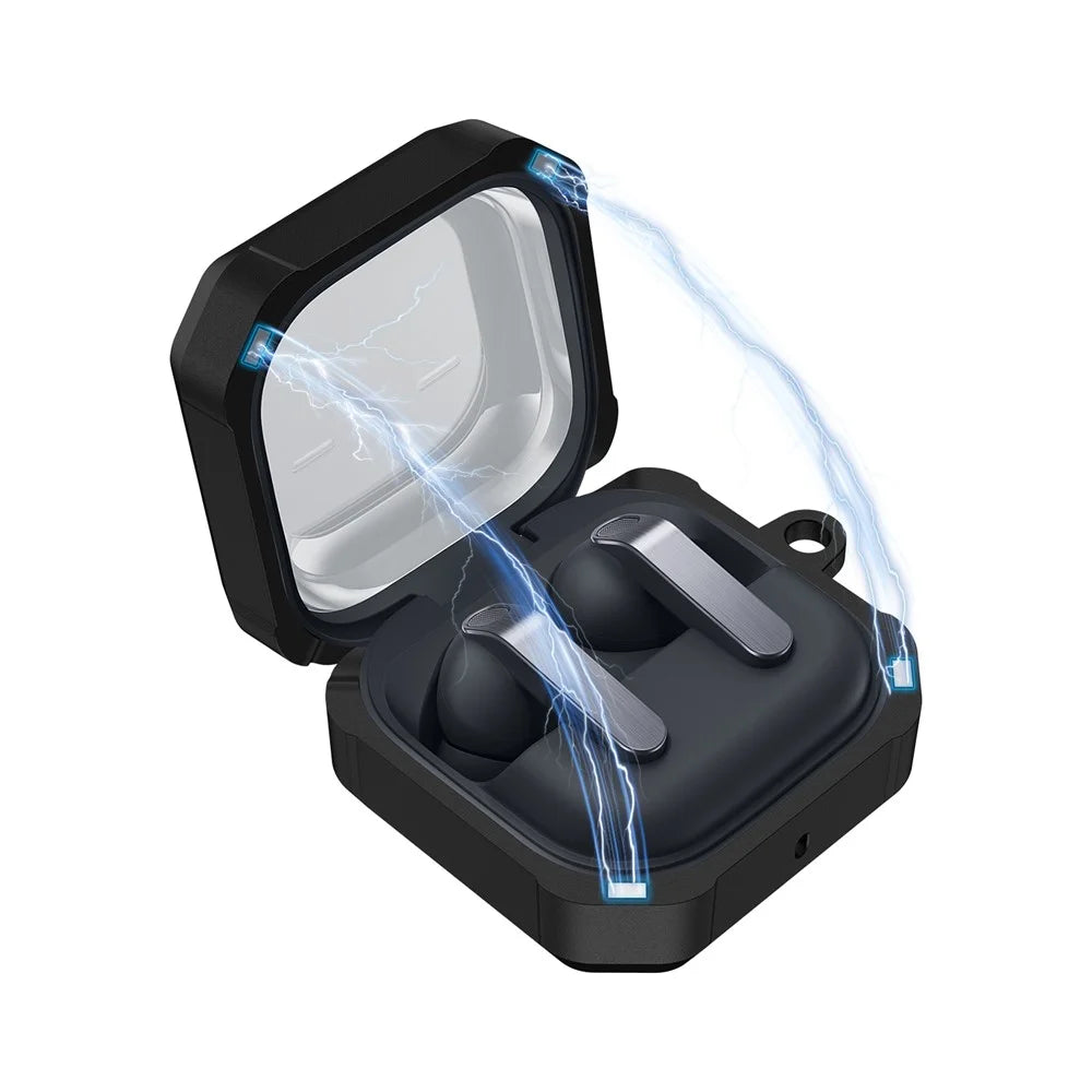 For Samsung Galaxy Buds4 / Buds4 Pro Case with Carabiner Dual-color Armor Magnetic Closure PC + TPU Earphone Cover - Black - 2