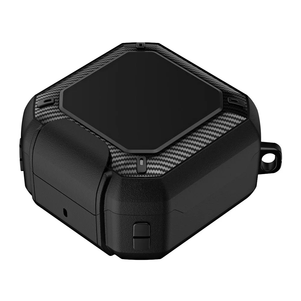 For Samsung Galaxy Buds4 / Buds4 Pro Earphone Case TPU PC Phone Stand Lock Buckle Shockproof Protective Cover with Carabiner - Black - 1