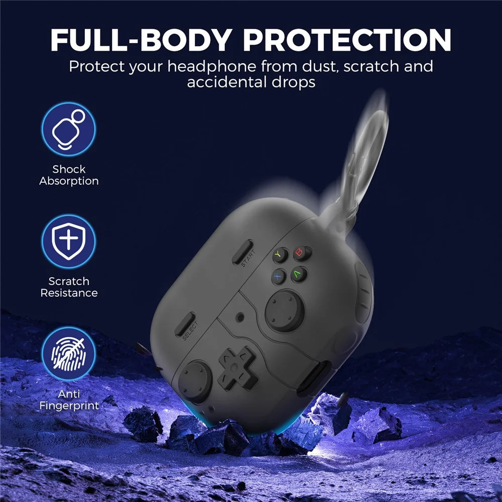 AHASTYLE WG170 Protective Case for Samsung Galaxy Buds3 / Buds3 Pro / Buds3 FE Gamepad Style Silicone Cover with Cleaning Pen Kit - Black - 3