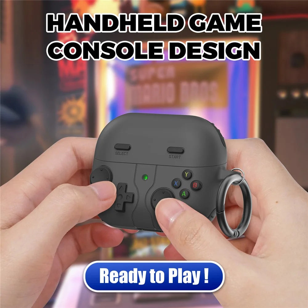 AHASTYLE WG170 Protective Case for Samsung Galaxy Buds3 / Buds3 Pro / Buds3 FE Gamepad Style Silicone Cover with Cleaning Pen Kit - Black - 4
