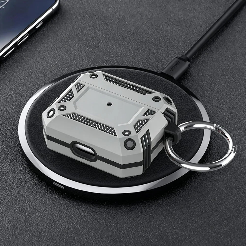 For AirPods 4 Case Magnetic PC + TPU Shockproof Protection Earphone Cover with Keychain - Silver - 4