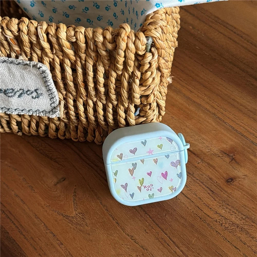 Colorful Heart Case for AirPods 3 Glitter TPU Earbuds Protective Cover with Carabiner Clip - White - 5