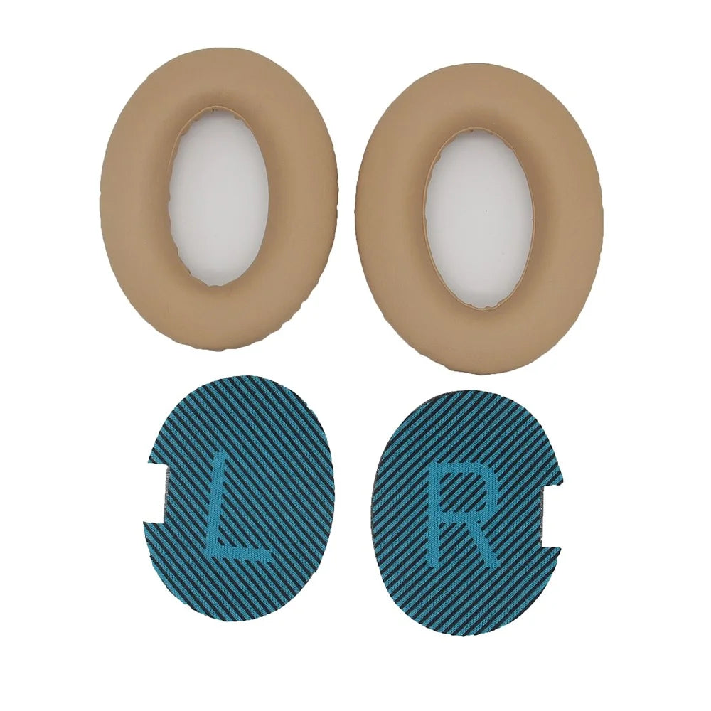 1 Pair JZF-367 Replacement Protein Leather Headphones Ear Pads Ear Cushion for Bose QC2 QC15 AE2 QC25 - Beige/Blue - 3