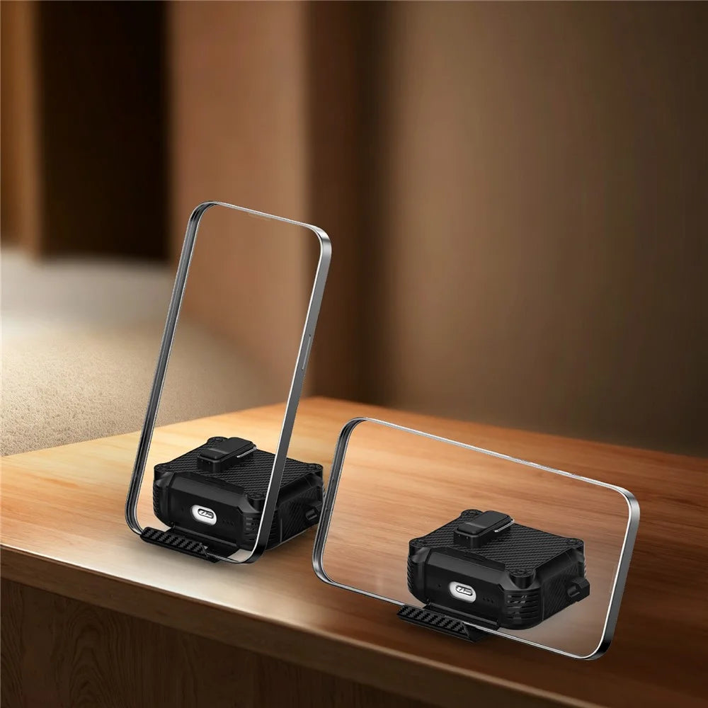For AirPods Pro 2 Earphone Case Carbon Fiber Texture Phone Stand TPU + PC Magnetic Protective Cover with Carabiner - Black - 4