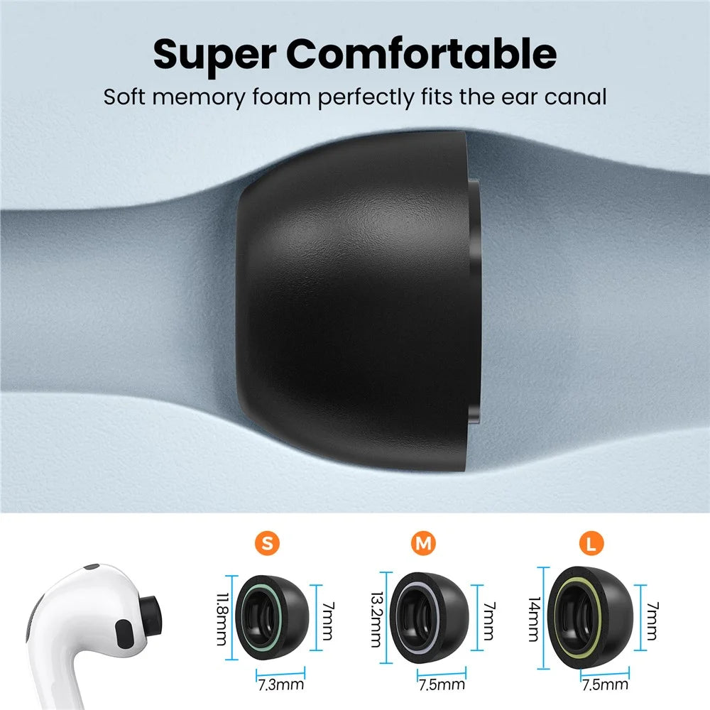 AHASTYLE WE38 3 Pairs for AirPods Pro 3 Memory Foam Ear Tips Earbuds Caps, Size S + Size M + Size L - Black - 4