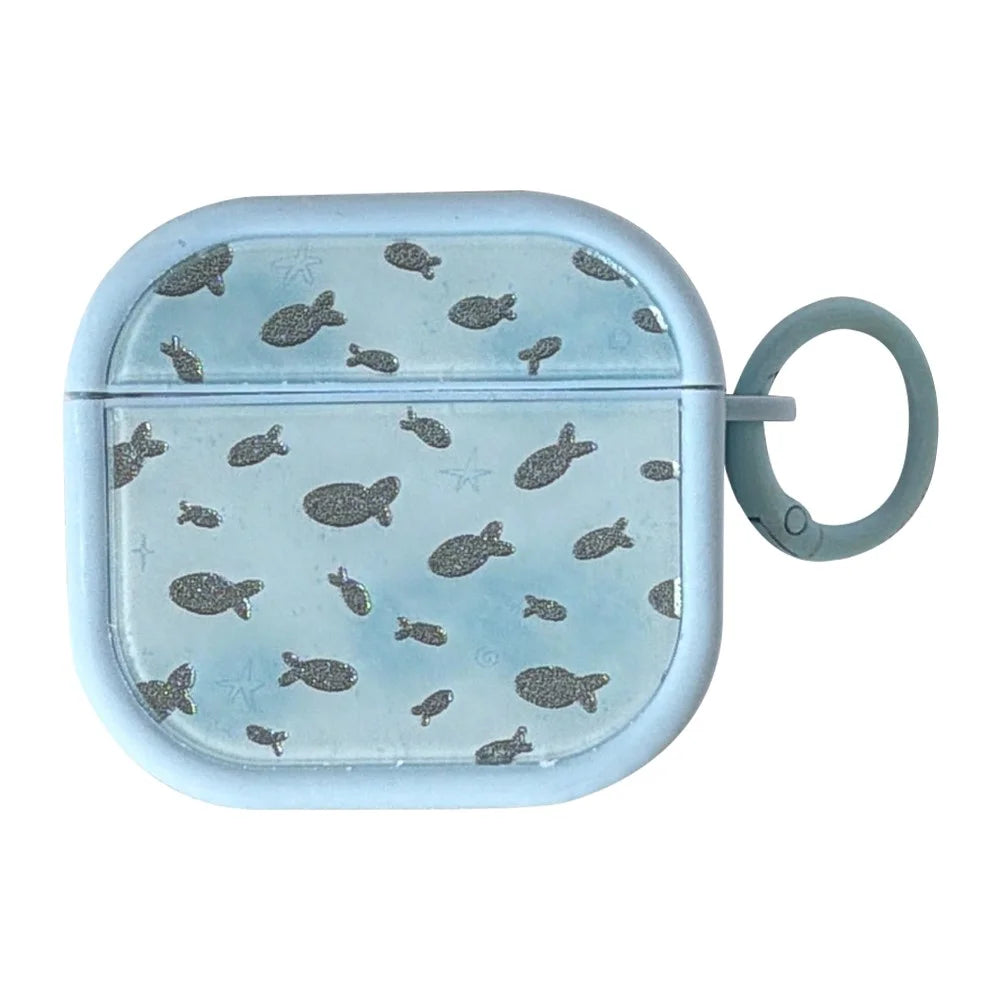 Case for AirPods Pro 3 Glitter Fish Star Pattern TPU Protective Cover with Carabiner Hook - 1