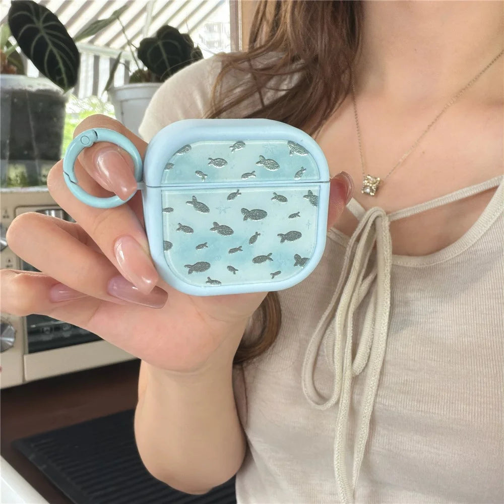 Case for AirPods Pro 3 Glitter Fish Star Pattern TPU Protective Cover with Carabiner Hook - 4