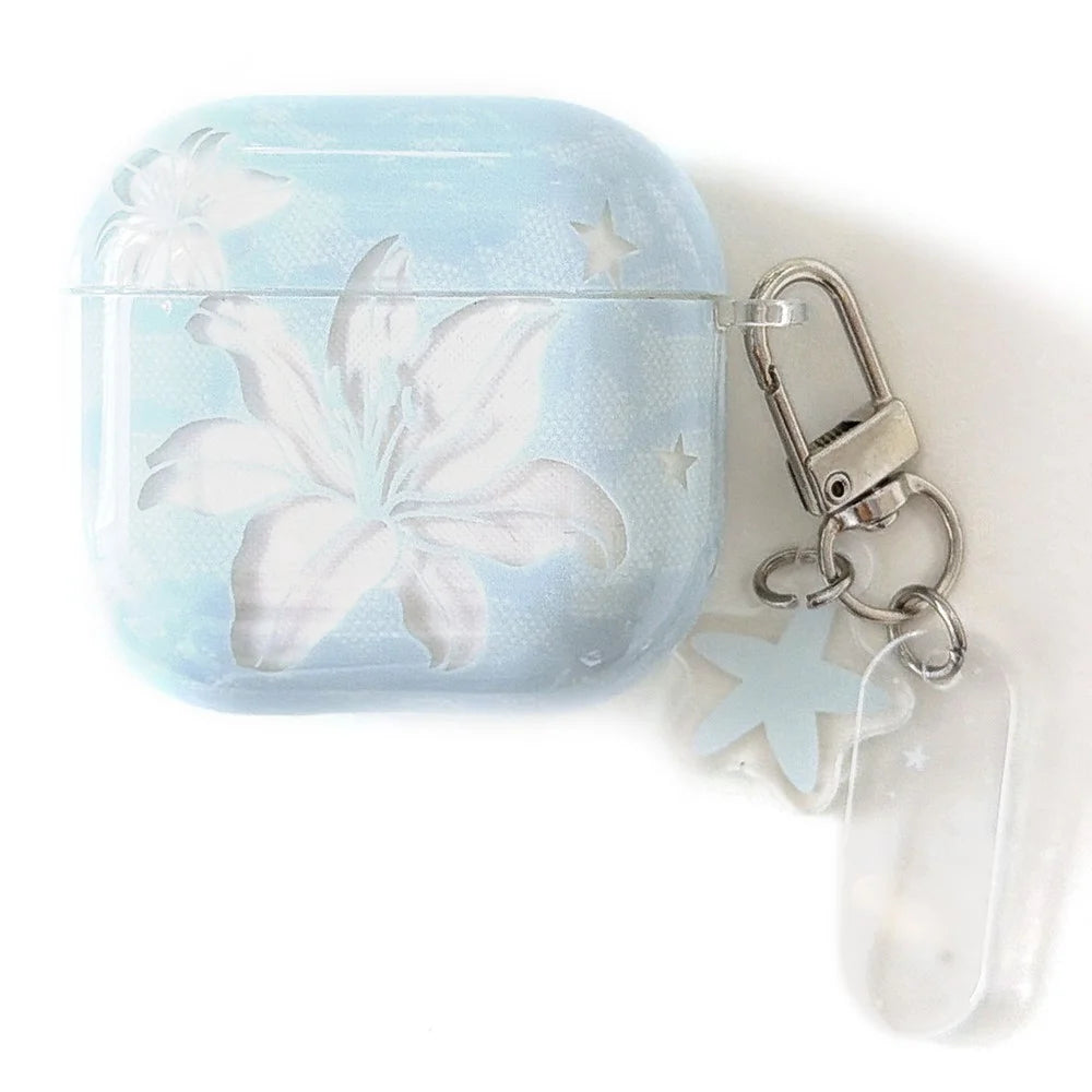 Case for AirPods Pro / Pro 2 Lily Floral Pattern TPU Protective Cover with Carabiner Clip and Star Charm - 1