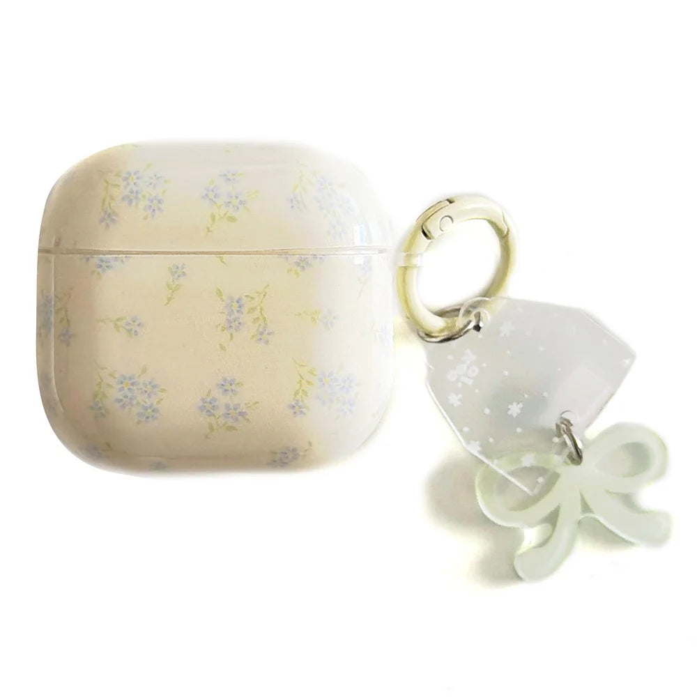 Tiny Floral Case for AirPods Pro / Pro 2 TPU Protective Cover with Bow Charm & Buckle Clip - 1