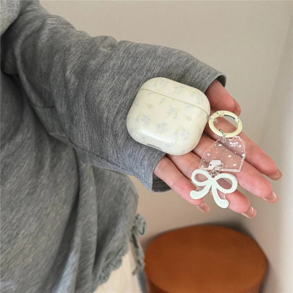 Tiny Floral Case for AirPods Pro / Pro 2 TPU Protective Cover with Bow Charm & Buckle Clip - 2