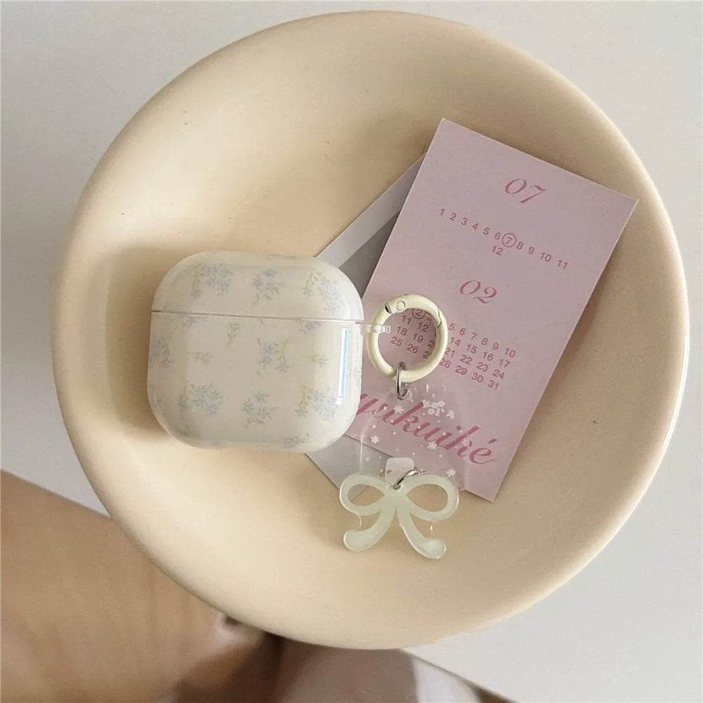 Tiny Floral Case for AirPods Pro / Pro 2 TPU Protective Cover with Bow Charm & Buckle Clip - 3