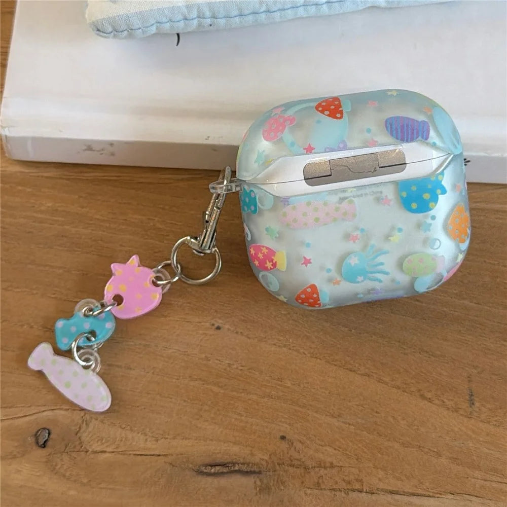 Case for AirPods 3 Frosted Underwater World Protective Cover TPU Soft Durable Shell with Fish-Shaped Charm & Buckle Clip - 5