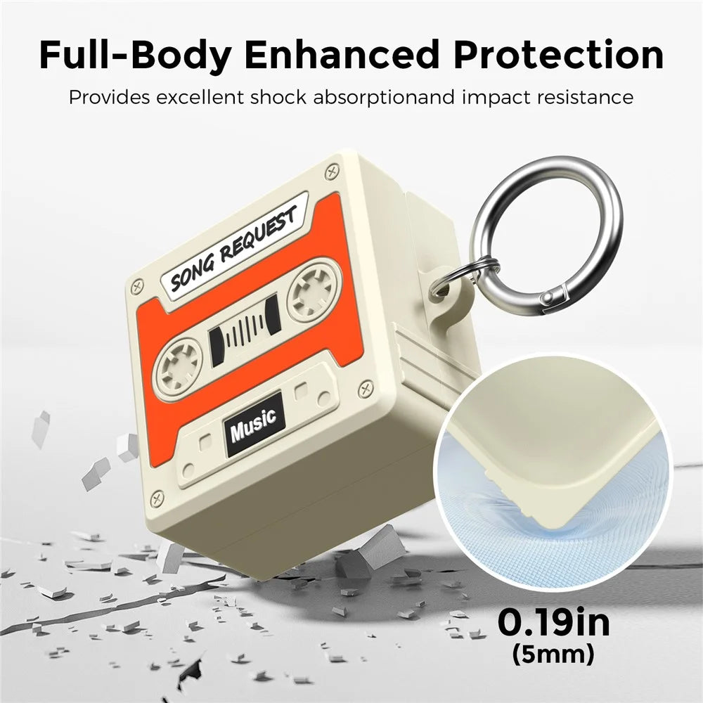 AHASTYLE WG193 for Samsung Galaxy Buds4 / Buds4 Pro Silicone Case Retro Cassette Design Earphone Protective Cover with Carabiner - Orange - 6