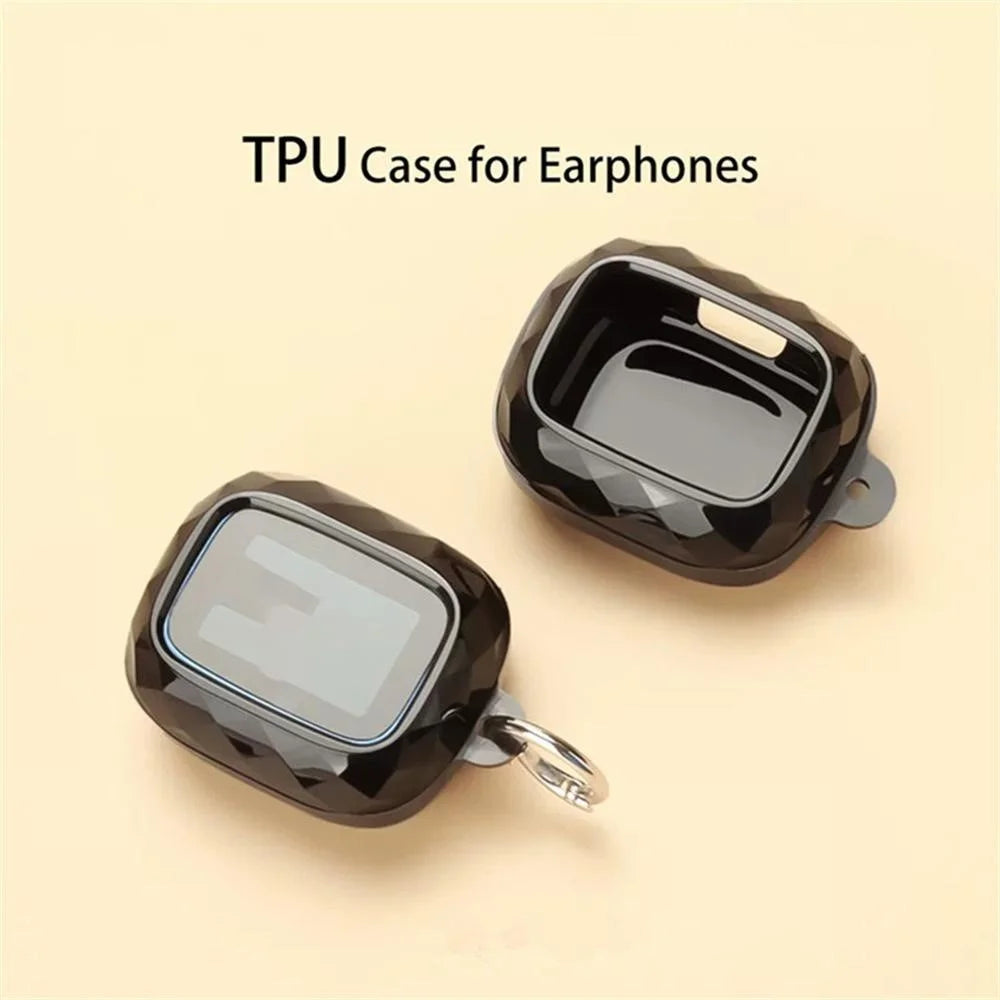TPU Case for JBL Live Buds 4 / Beam 4 / Flex 4 Diamond Texture Protective Cover with Anti-Lost Buckle - Transparent Black - 3