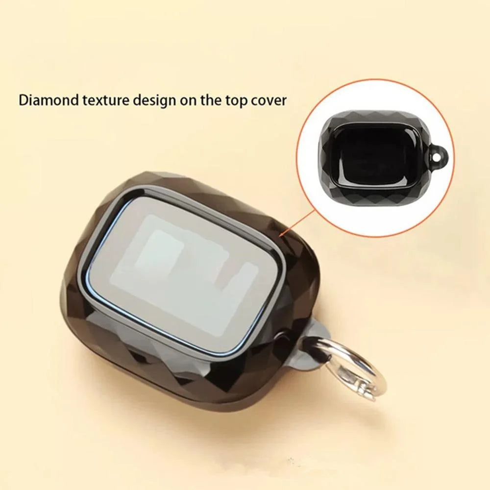 TPU Case for JBL Live Buds 4 / Beam 4 / Flex 4 Diamond Texture Protective Cover with Anti-Lost Buckle - Transparent Black - 4