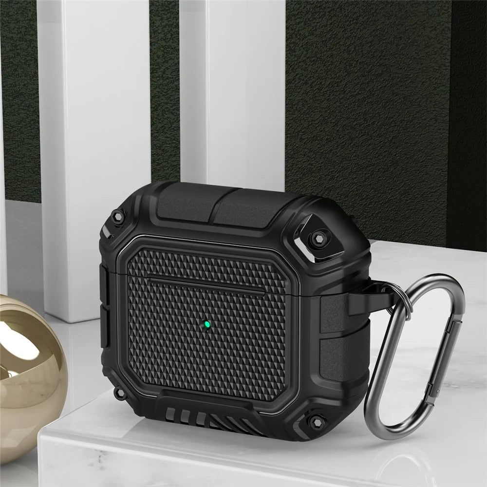 Plaid TPU Anti-drop Earbuds Case Protector Portable Earphone Charging Case Cover with Keyring for Apple AirPods 3 - Black - 4