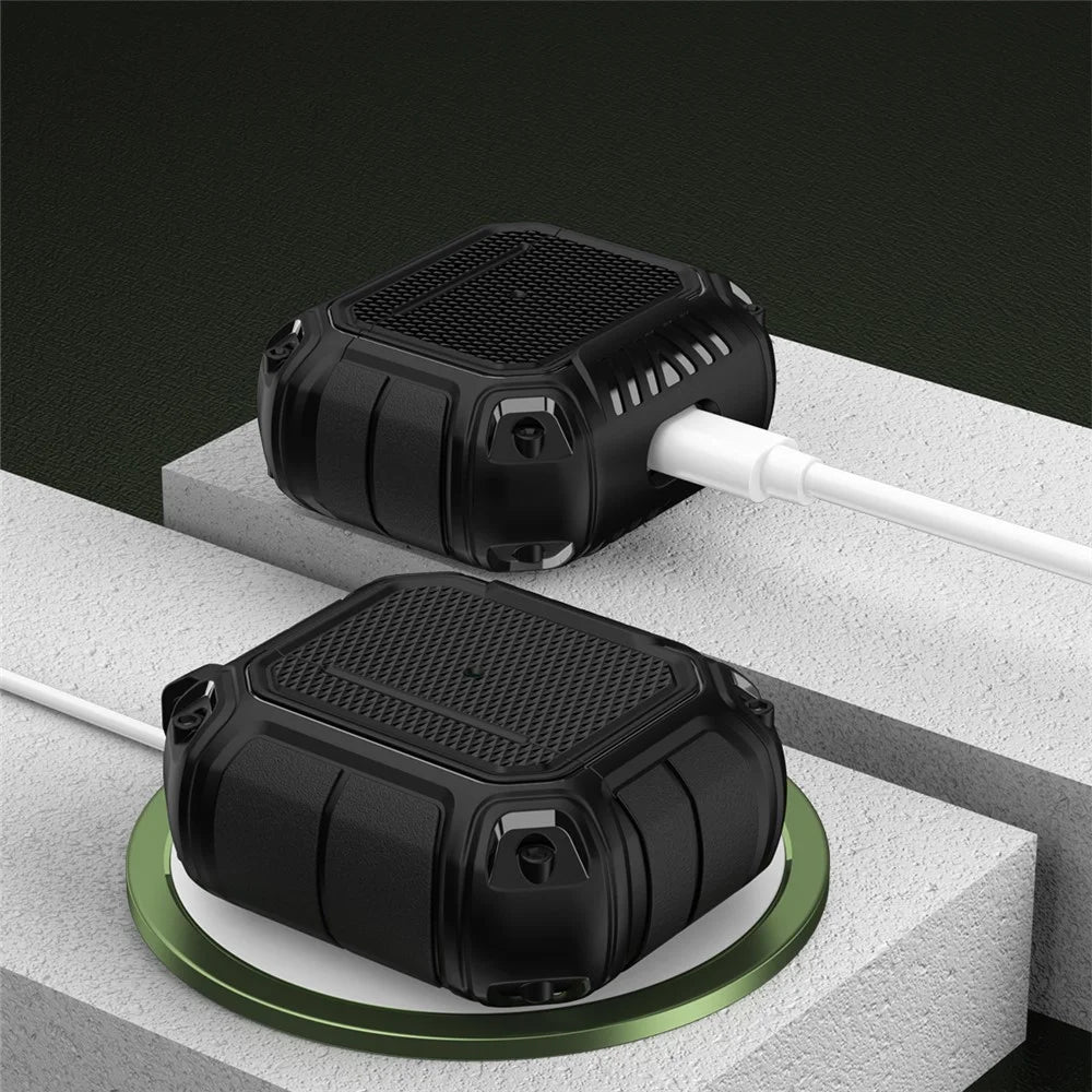 Plaid TPU Anti-drop Earbuds Case Protector Portable Earphone Charging Case Cover with Keyring for Apple AirPods 3 - Black - 5