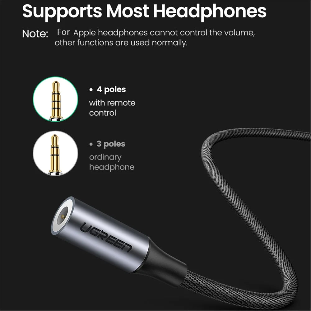 UGREEN 0.1m Right Angle Type C to 3.5mm Jack Male to Female Audio Aux Cable - 3