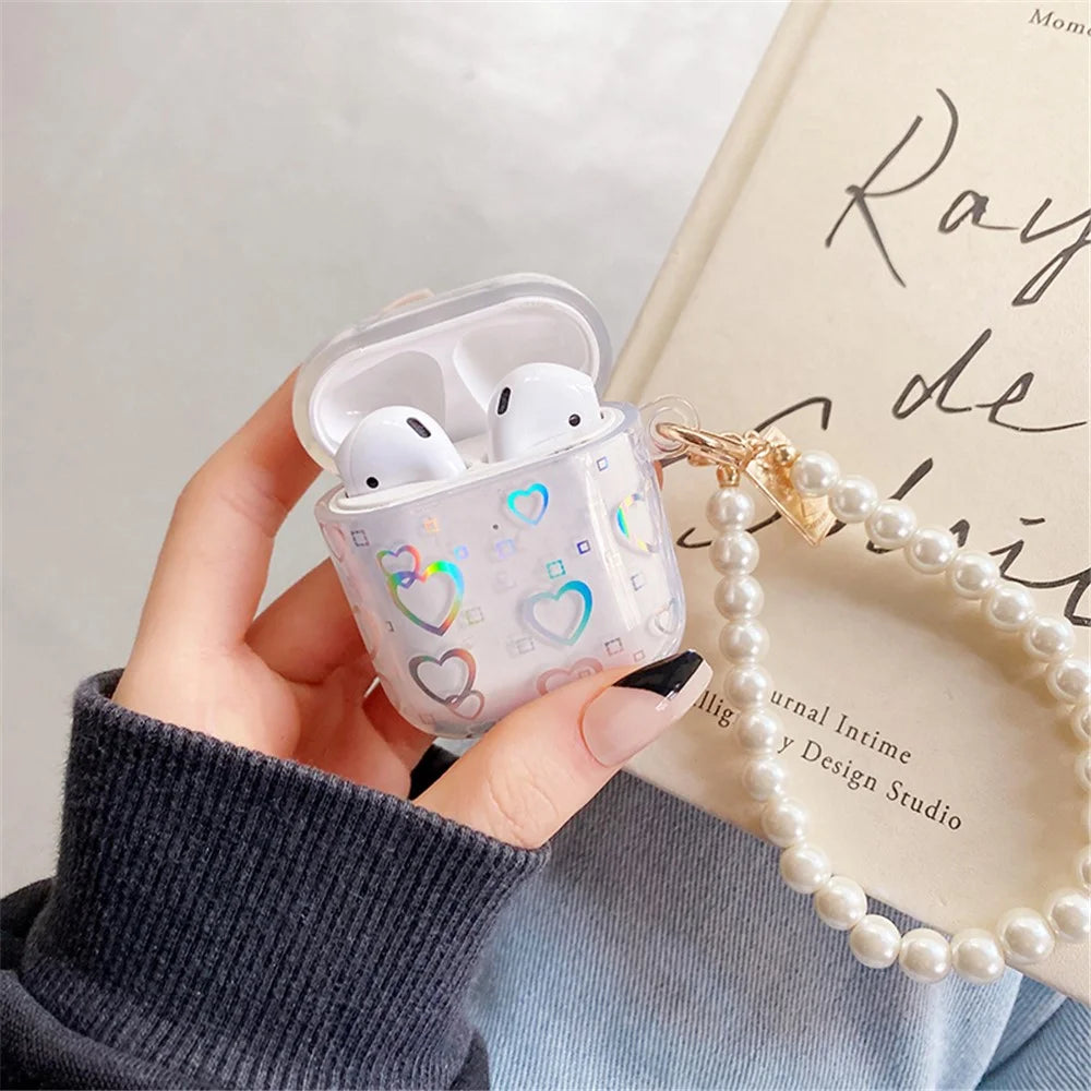 For Apple AirPods with Charging Case (2016)/(2019) / AirPods with Wireless Charging Case (2019) TPU Protective Cover Electroplating Transparent Love Heart Pattern Earphone Case Sleeve with Bracelet - 4