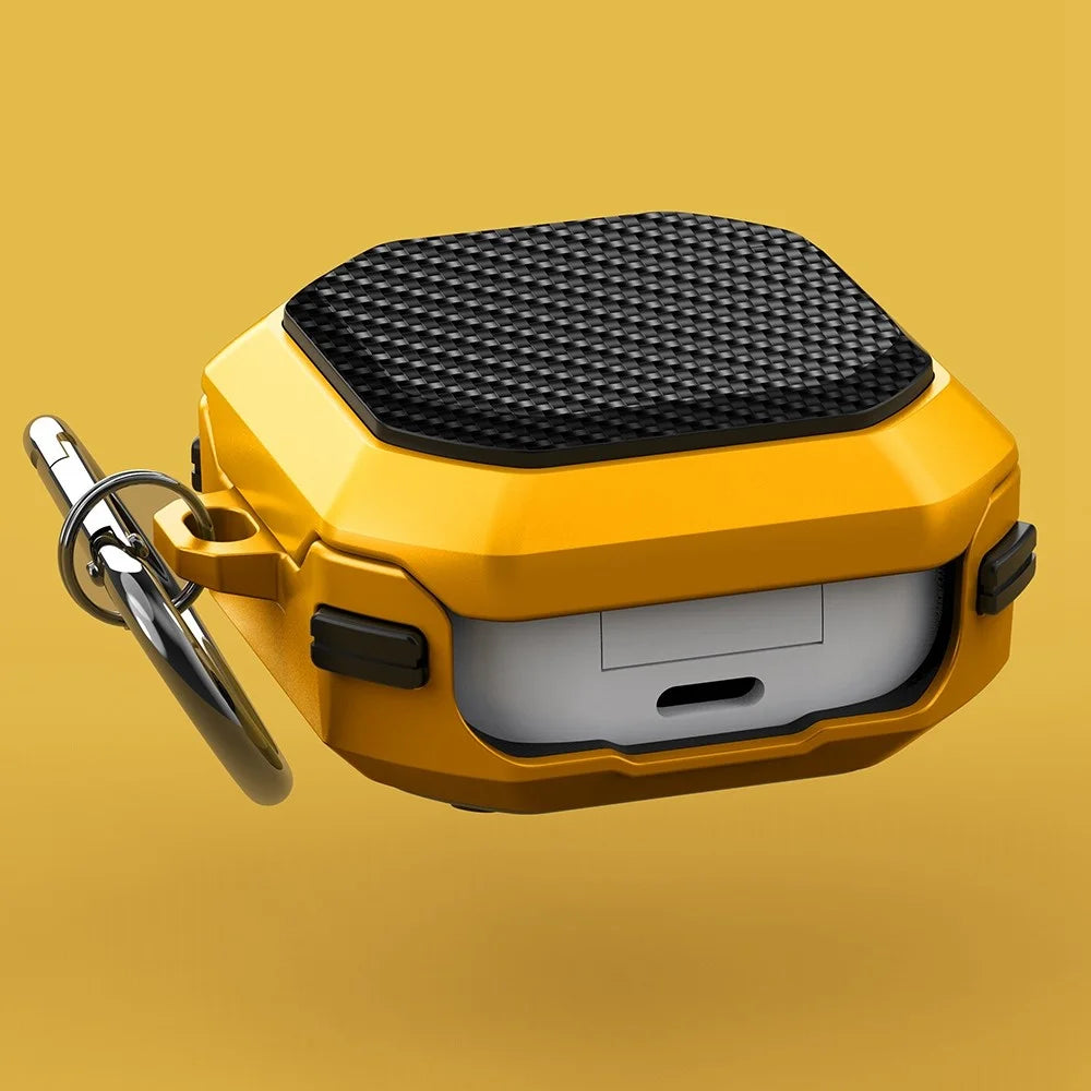 For Samsung Buds Live / Buds2 / Buds 2 Pro / Buds Pro Anti-Drop Case Thunder Carbon Fibre Texture Earbuds Charging Case Cover Soft TPU+PC Protector - Yellow - 5