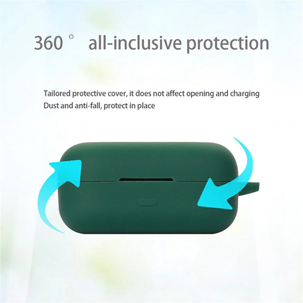 For Realme Buds Air 3S Silicone Protective Cover TWS Bluetooth Earphone Anti-drop Anti-dust Case with Anti-lost Buckle - Blackish Green - 5