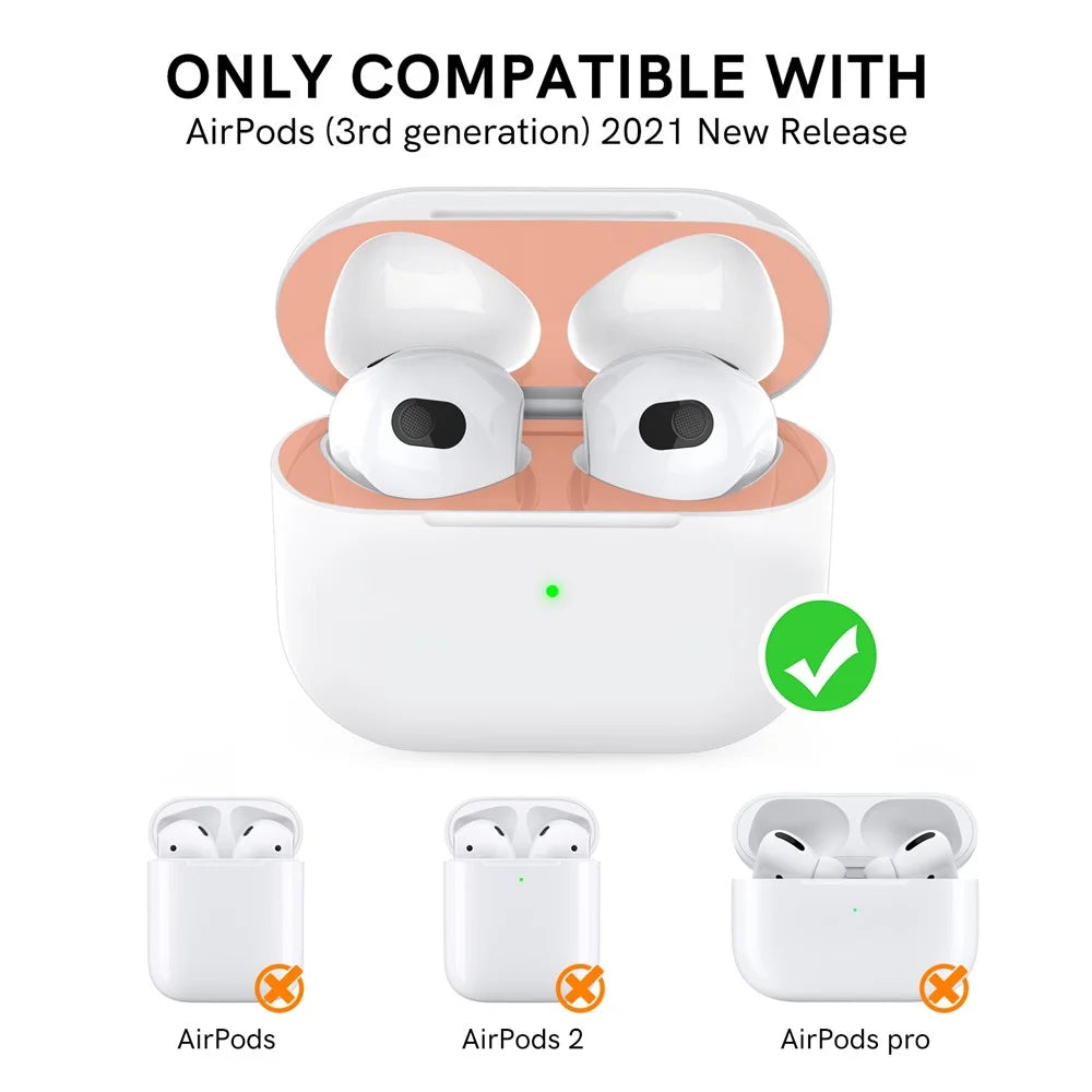 AHASTYLE PT68-3 Dustproof Sticker for Apple AirPods 3, Earphone Charging Case Ultra Thin Metal Nickel Sheet Decal - Rose Gold - 3