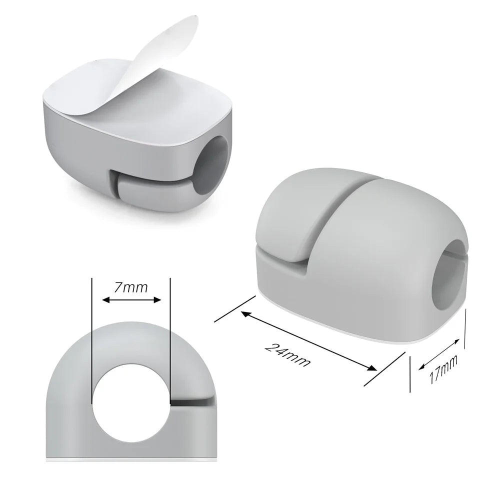 AHASTYLE LC01 8Pcs Self-adhesive Cable Manager Silicone Data Cable Fixing Holder Desktop Wire Organizer - Grey - 3