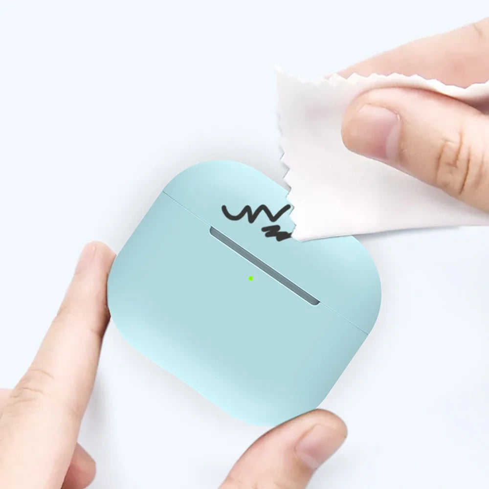 For Apple AirPods 3 Earphone Case Silicone Shock-Absorbing Earbuds Cover with Metal Dustproof Sticker Kit - Sky Blue+Silver - 4